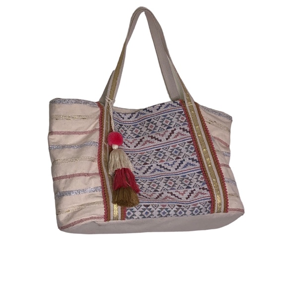 Twig & Arrow BOHO Woven Beach Weekend Tote Bag w/Tassel - Picture 11 of 16